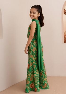 Multi Color Rayon Floral Print Fusion Set For Girls