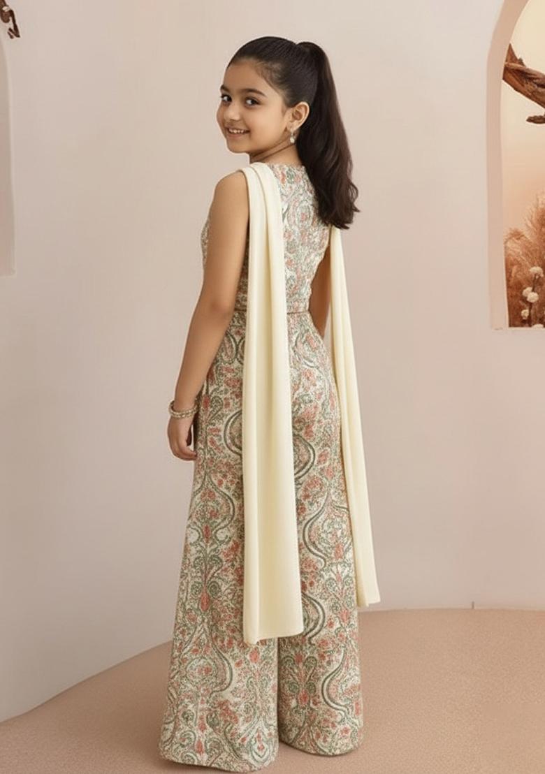 Multi Color Rayon Floral Print Fusion Set For Girls - Indya