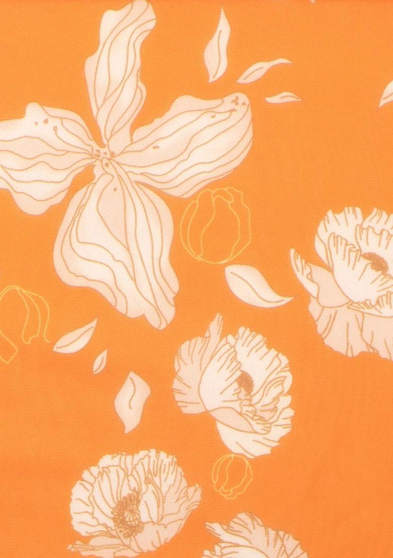 Orange Georgette Floral Print Dress For Girls