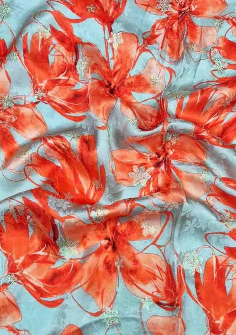 Multi Color Satin Floral Print Fusion Set For Girls - Indya