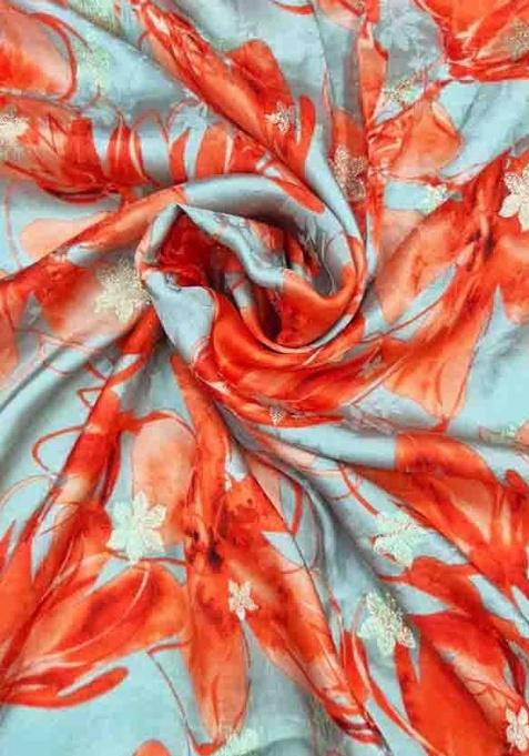 Multi Color Satin Floral Print Fusion Set For Girls