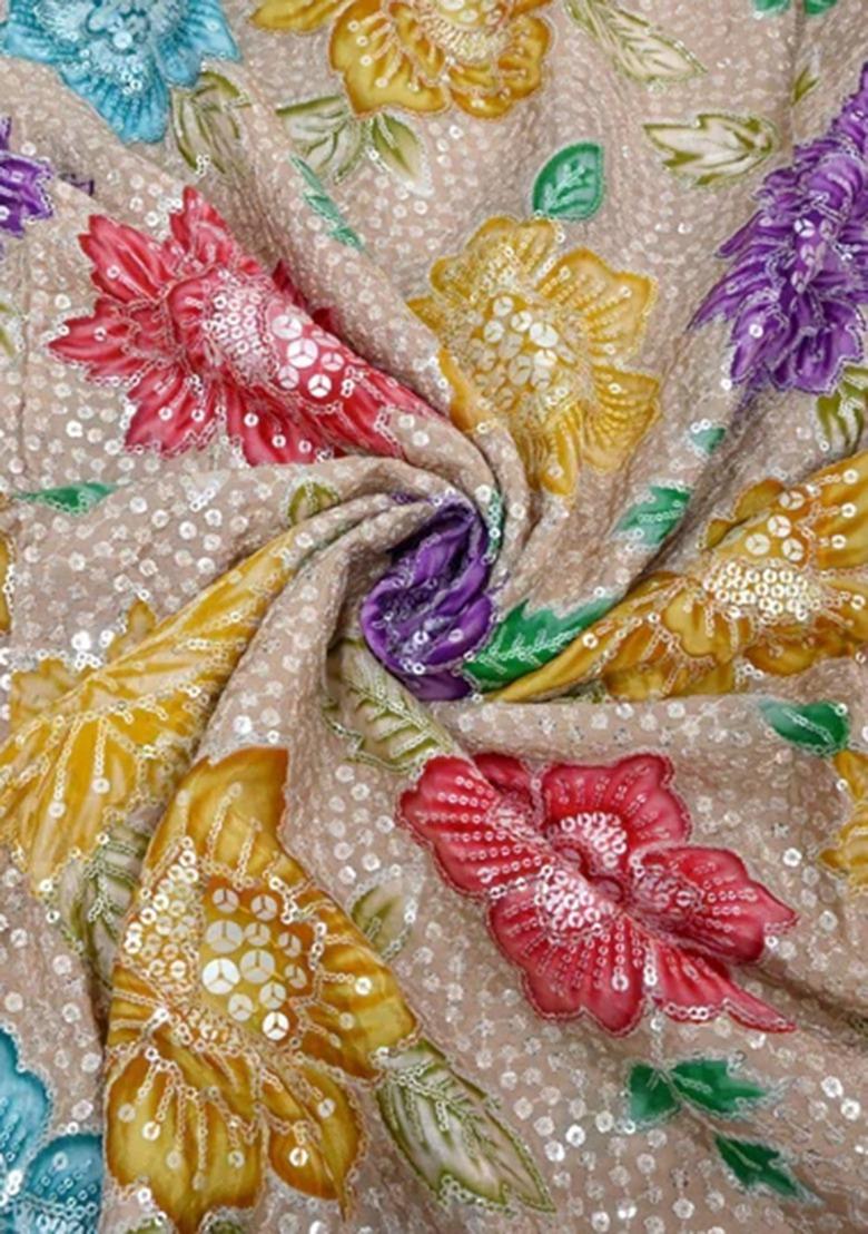 Beige Crepe Embroidered Kurta Set For Girls - Indya