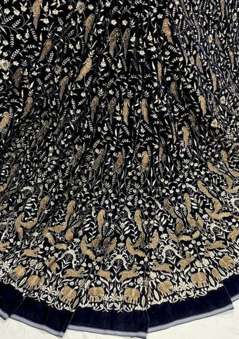 Black Velvet Embroidered Kurta Set For Girls - Indya