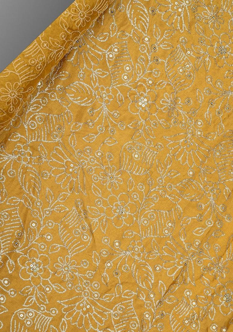 Mustard Yellow Chinon Silk Embellished Sharara Set For Girls - Indya