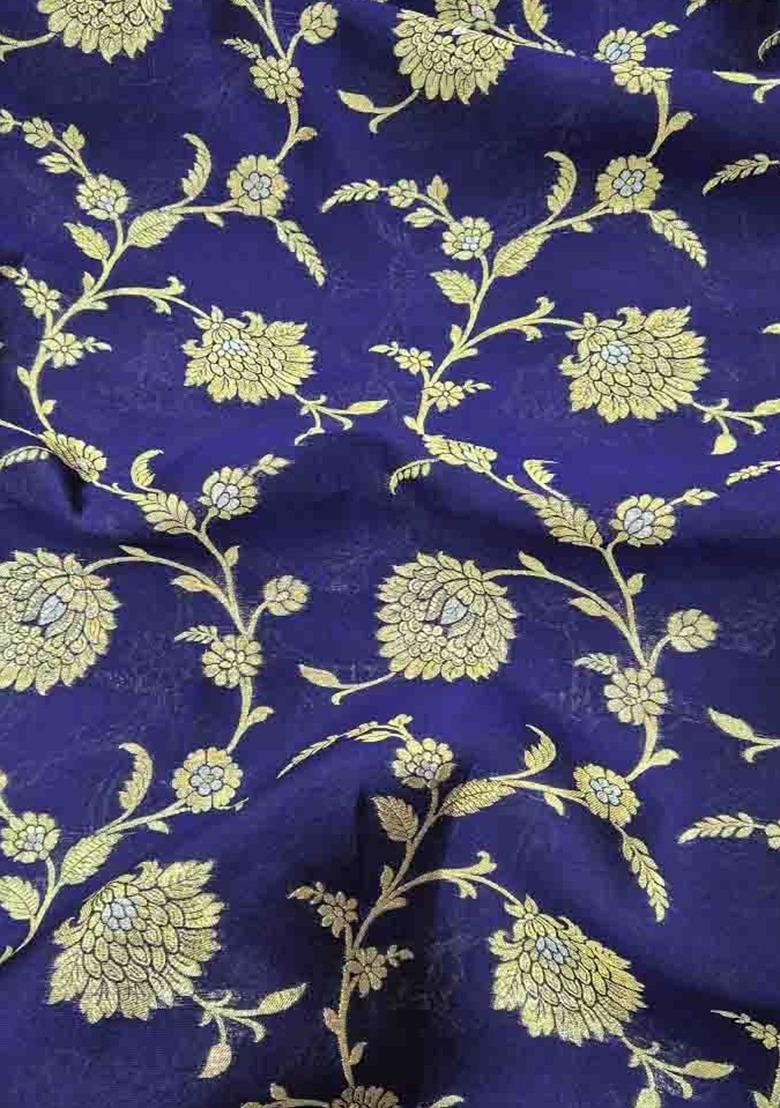Navy Blue Silk Embroidered Sharara Set For Girls