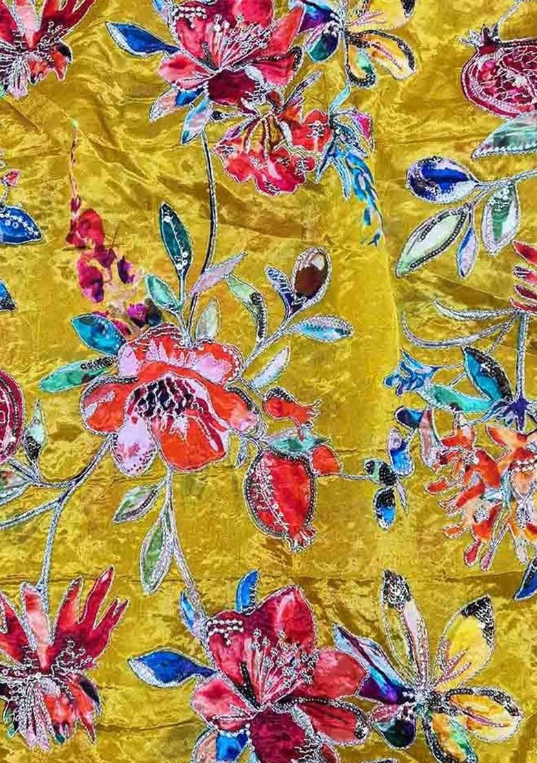 Mustard Yellow Organza Embroidered Sharara Set For Girls - Indya