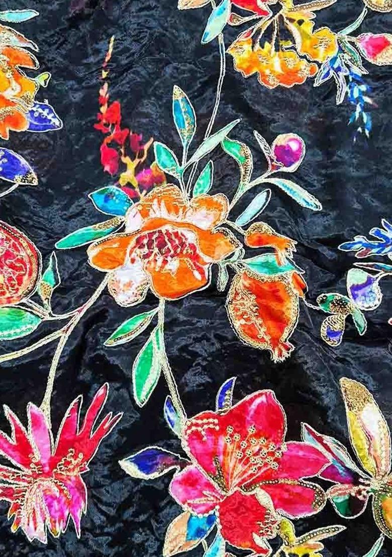 Dark Blue Organza Embroidered Sharara Set For Girls - Indya