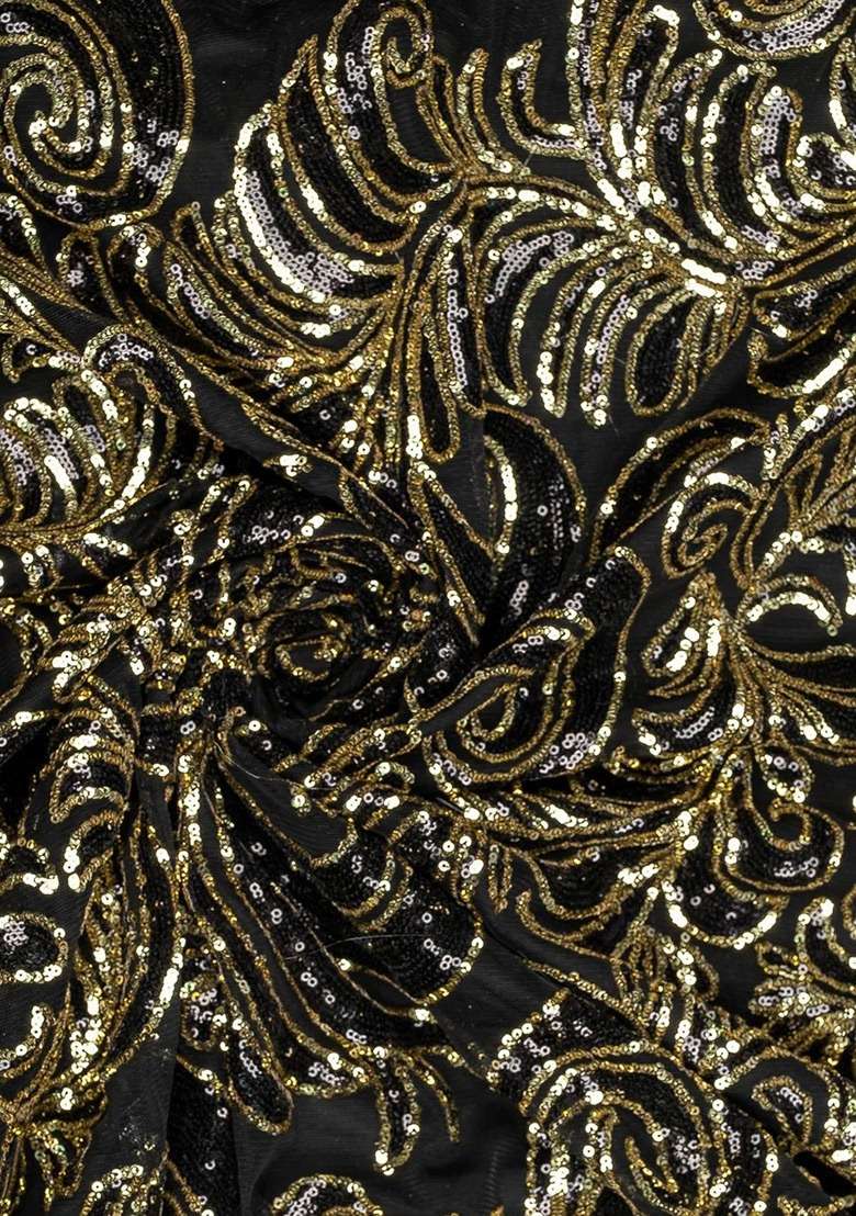 Black Net Sequin Kurta Set For Girls - Indya