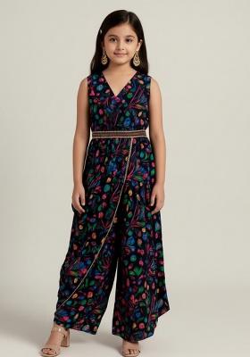 Multi Color Rayon Floral Print Fusion Set For Girls