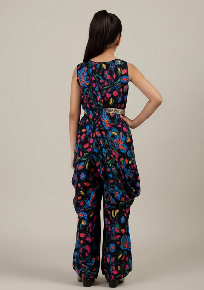 Multi Color Rayon Floral Print Fusion Set For Girls - Indya