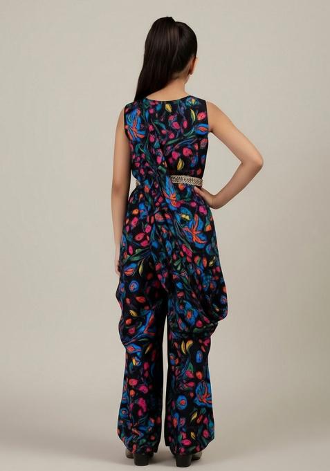 Multi Color Rayon Floral Print Fusion Set For Girls