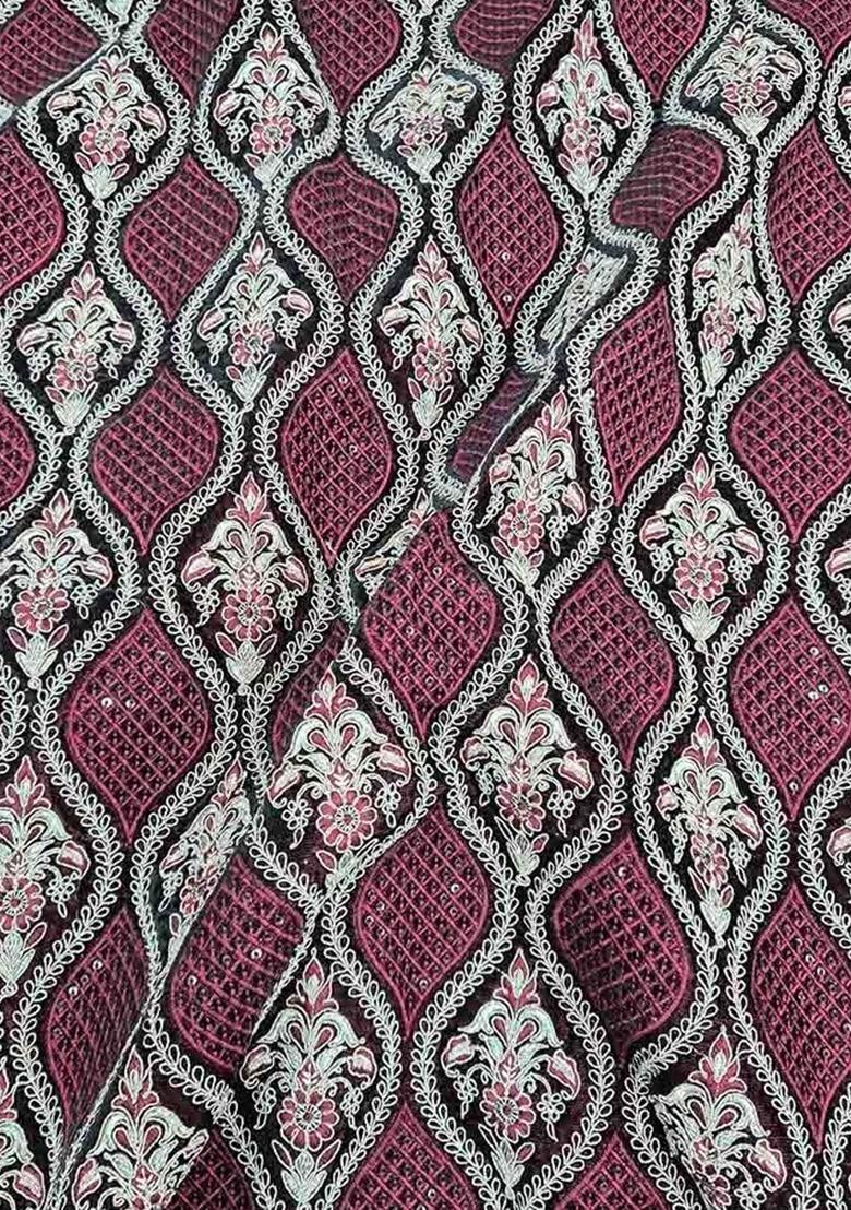 Maroon Velvet Thread Embroidered Sharara Set For Girls - Indya