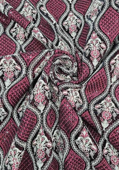 Maroon Velvet Thread Embroidered Sharara Set For Girls