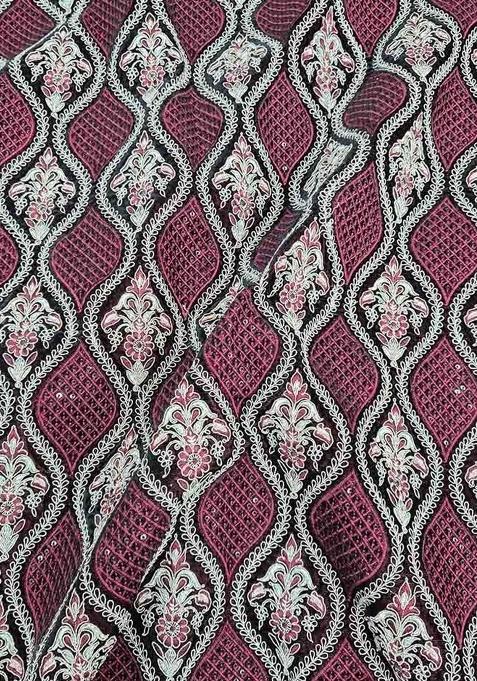 Maroon Velvet Thread Embroidered Sharara Set For Girls