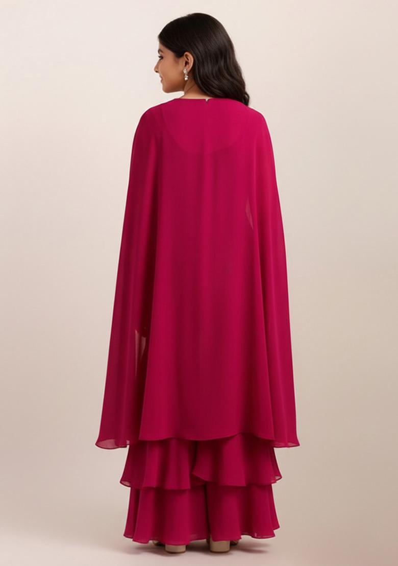 Rani Pink Silk Zari Embroidered Sharara Set For Girls - Indya