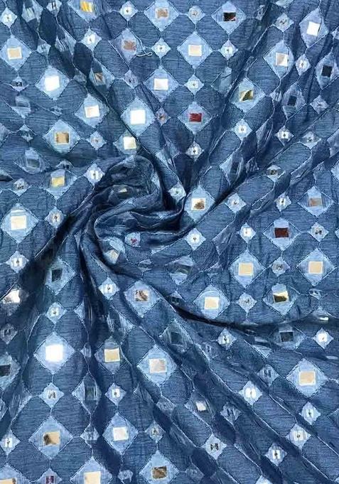 Blue Silk Embellished Sharara Set For Girls