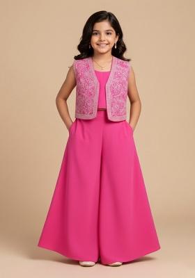 Pink Georgette Embroidered Sharara Set For Girls