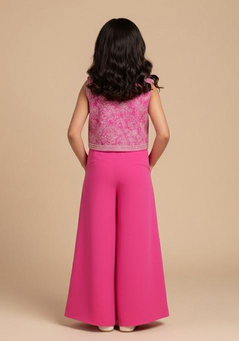 Pink Georgette Embroidered Sharara Set For Girls