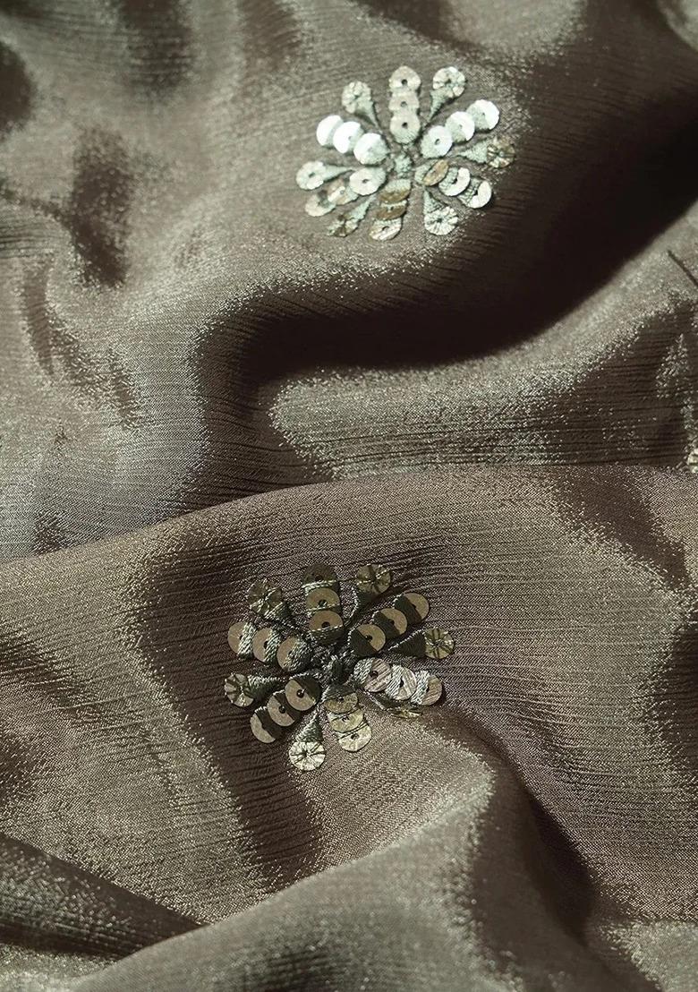 Olive Chinon Embellished Lehenga Set For Girls