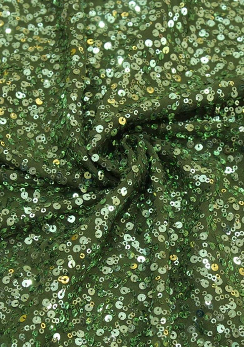 Mehendi Georgette Embroidered Lehenga Set For Girls