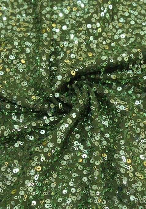 Mehendi Georgette Embroidered Lehenga Set For Girls