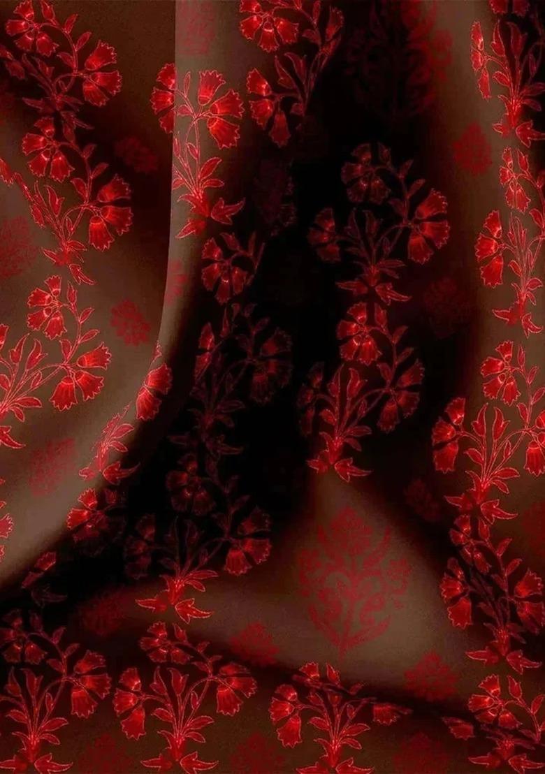 Maroon Silk Floral Print Lehenga Set For Girls