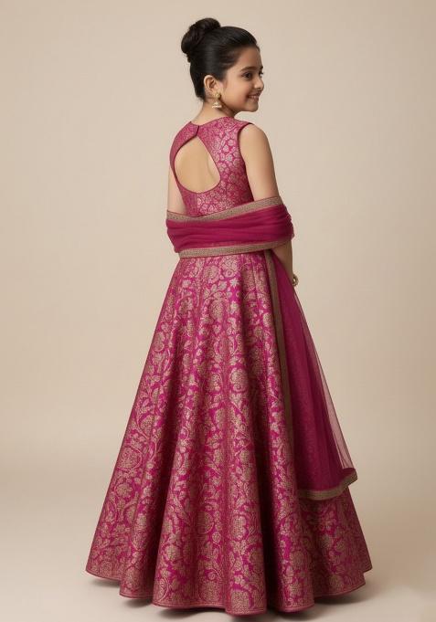 Purple Brocade Lehenga Set For Girls