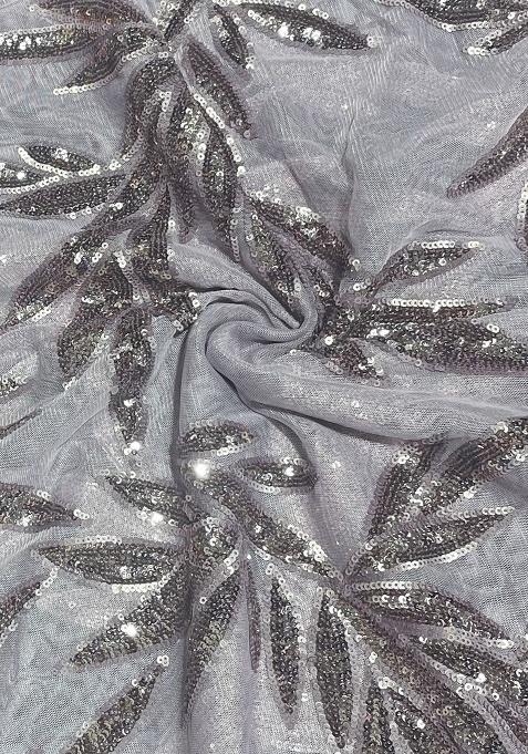 Grey Chinon Sequin Lehenga Set For Girls