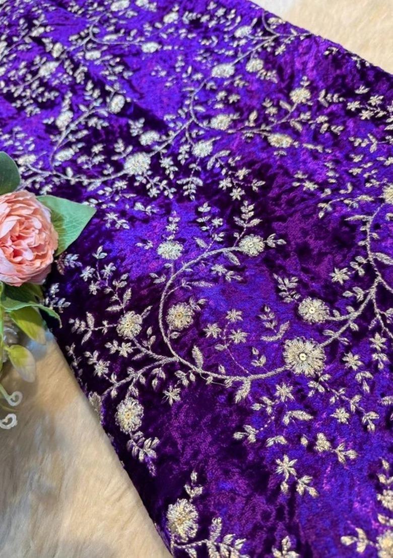 Deep Purple Chinon Embellished Lehenga Set For Girls