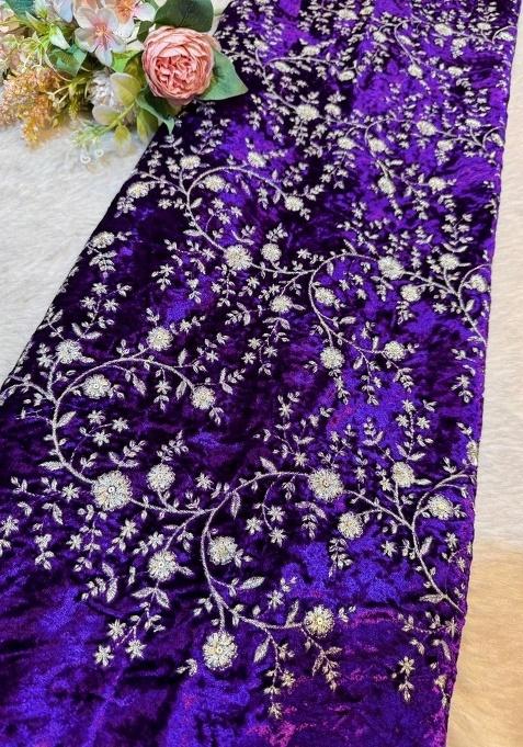 Deep Purple Chinon Embellished Lehenga Set For Girls