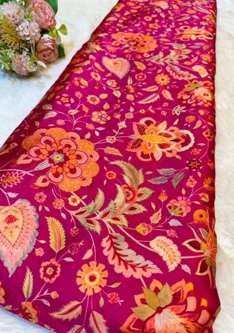 Hot Pink Satin Floral Print Fusion Set For Girls - Indya