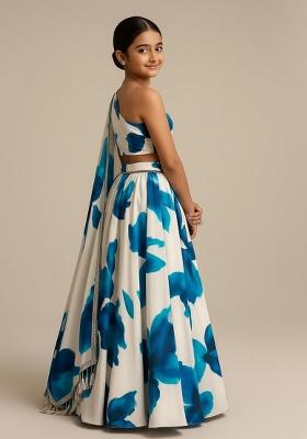 White Georgette Embroidered Lehenga Set For Girls