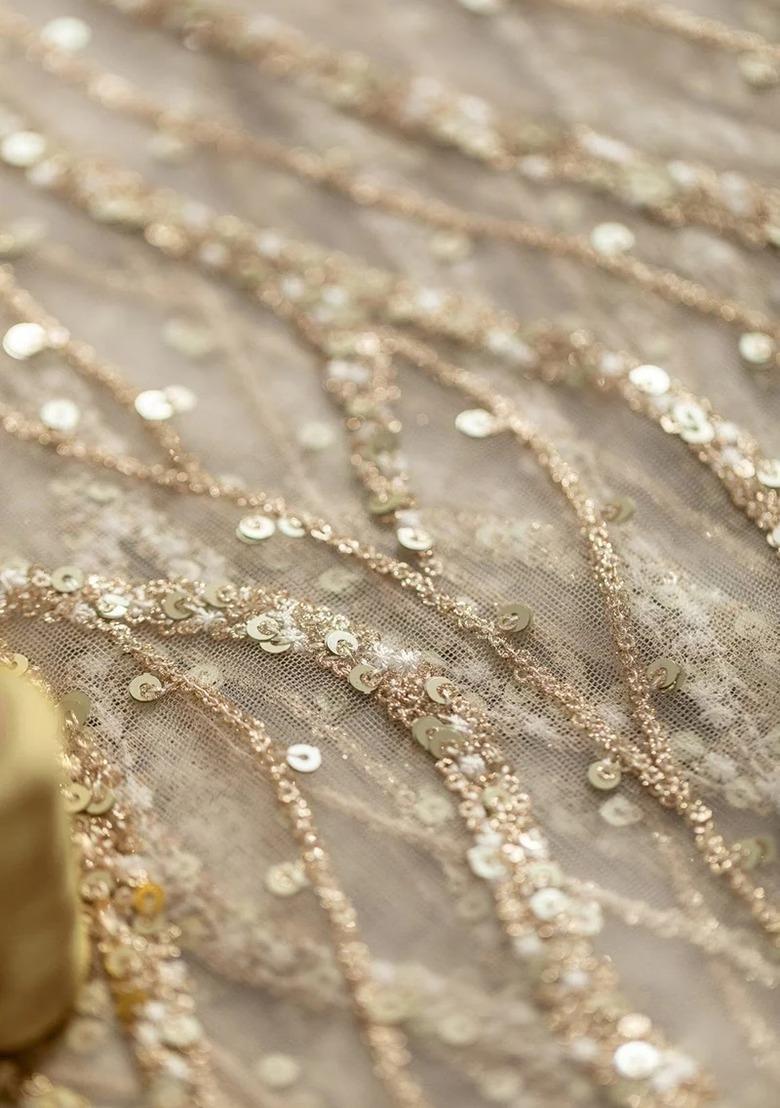 Golden Net Zari Work Lehenga Set For Girls