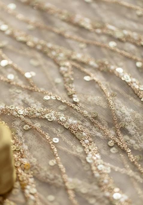 Golden Net Zari Work Lehenga Set For Girls