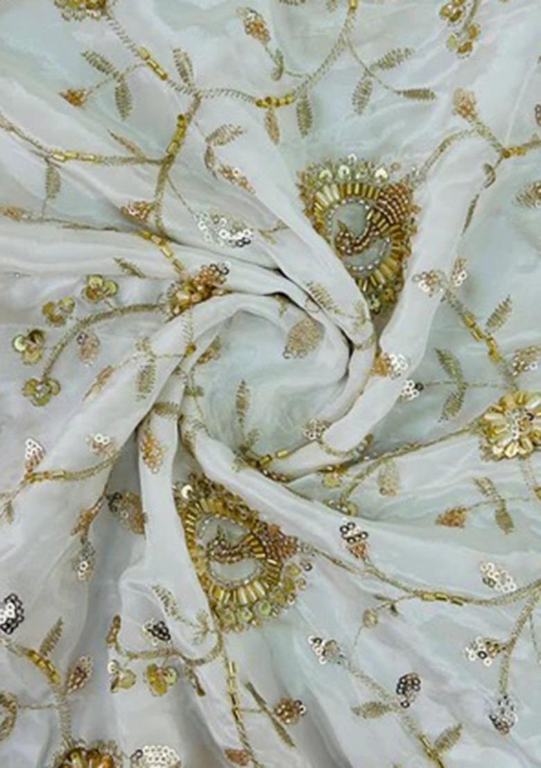 White Georgette Embroidered Lehenga Set For Girls