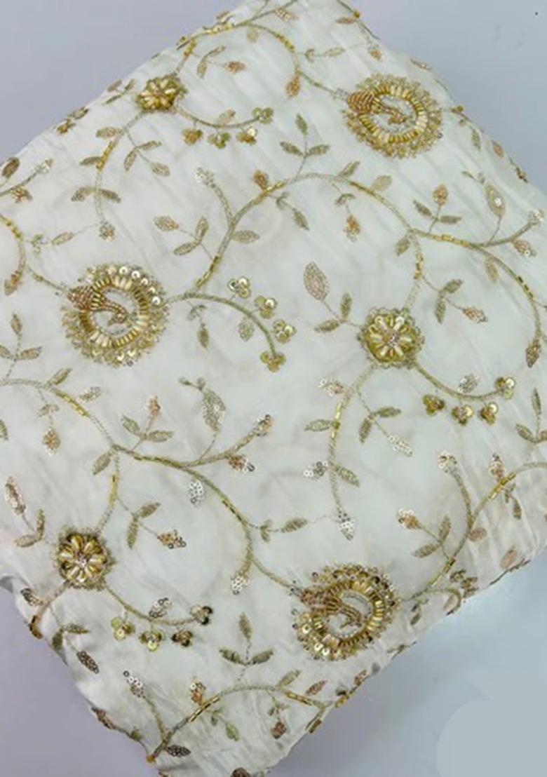 White Georgette Embroidered Lehenga Set For Girls