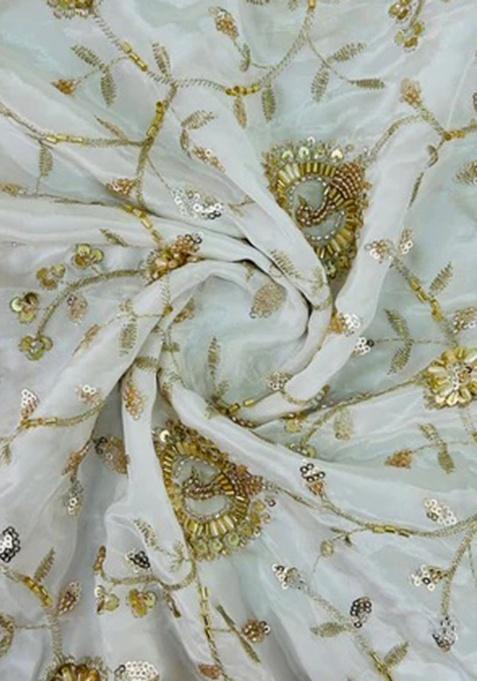 White Georgette Embroidered Lehenga Set For Girls