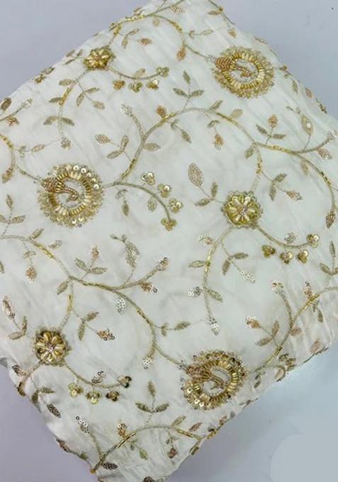 White Georgette Embroidered Lehenga Set For Girls