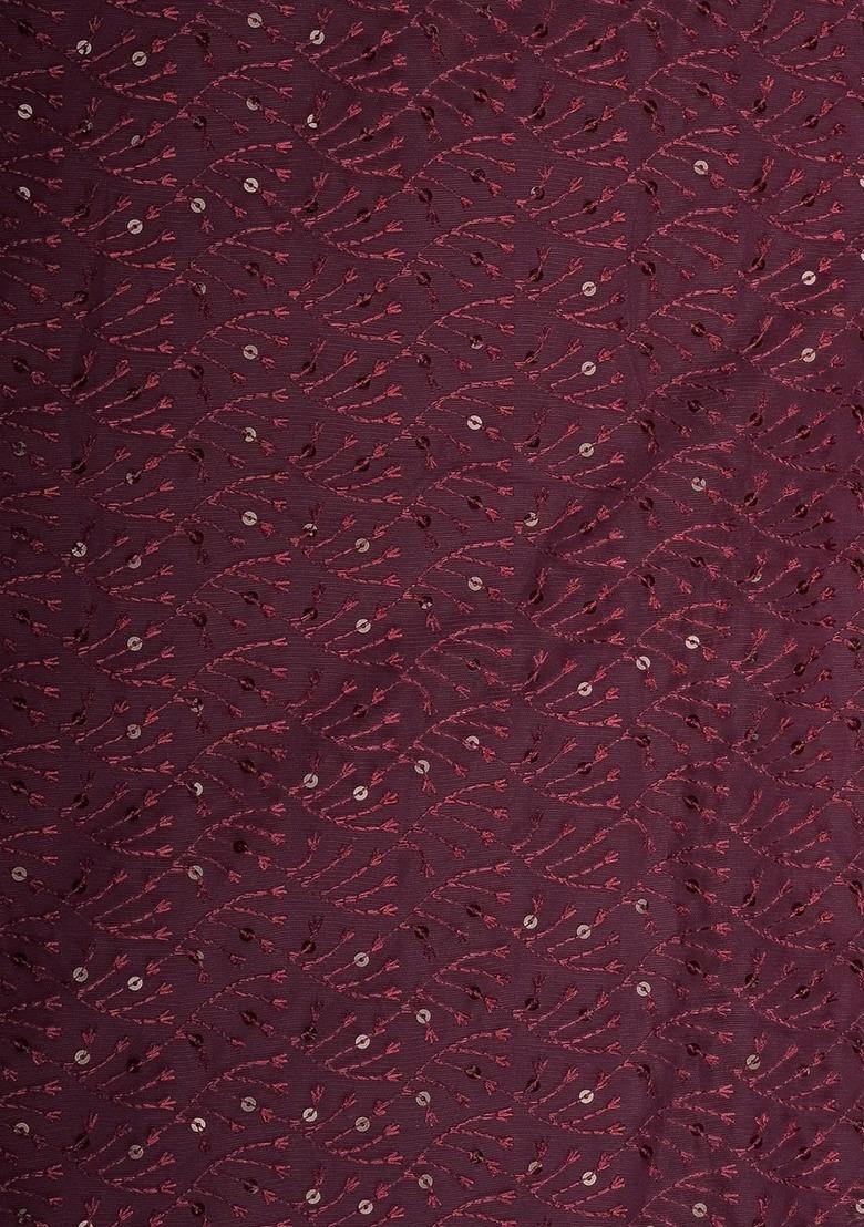 Wine Red Net Embroidered Lehenga Set For Girls - Indya