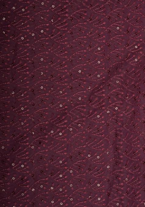 Wine Red Net Embroidered Lehenga Set For Girls