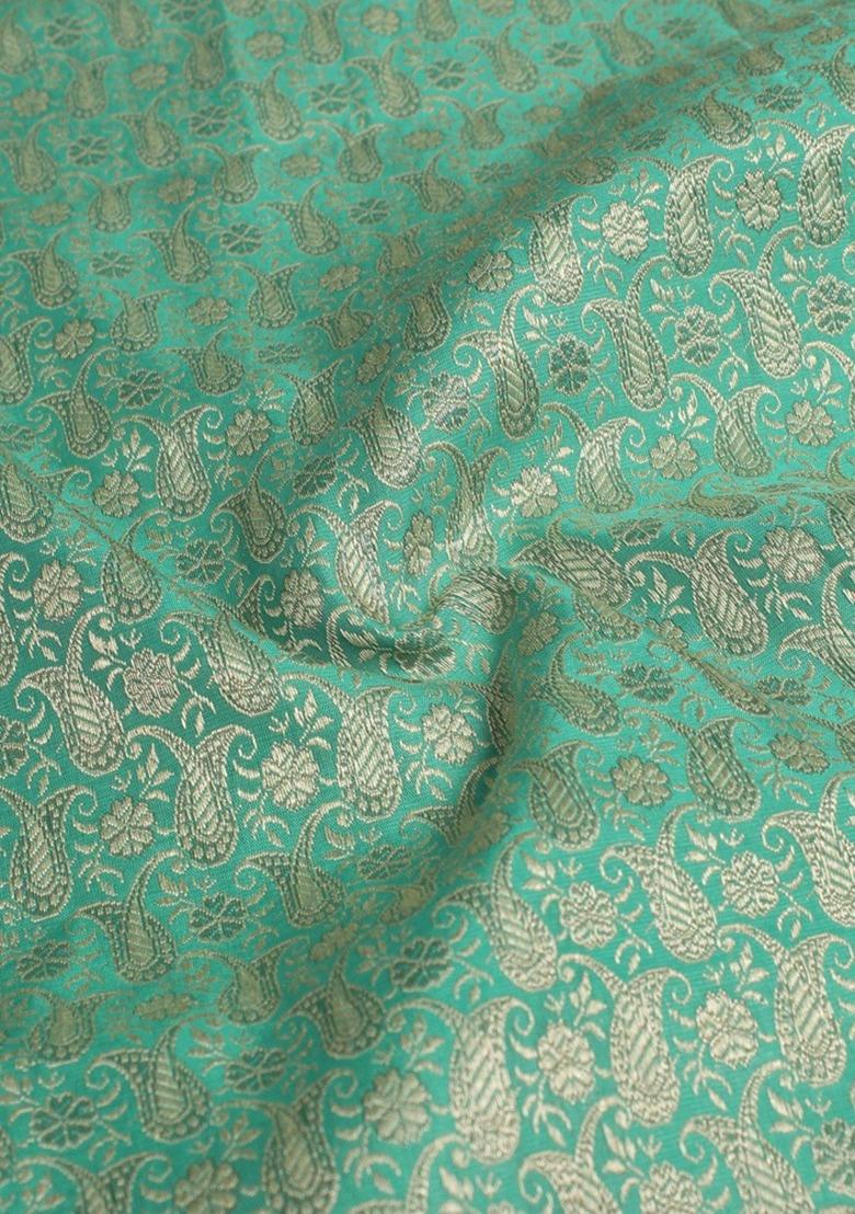 Sea Green Brocade Lehenga Set For Girls