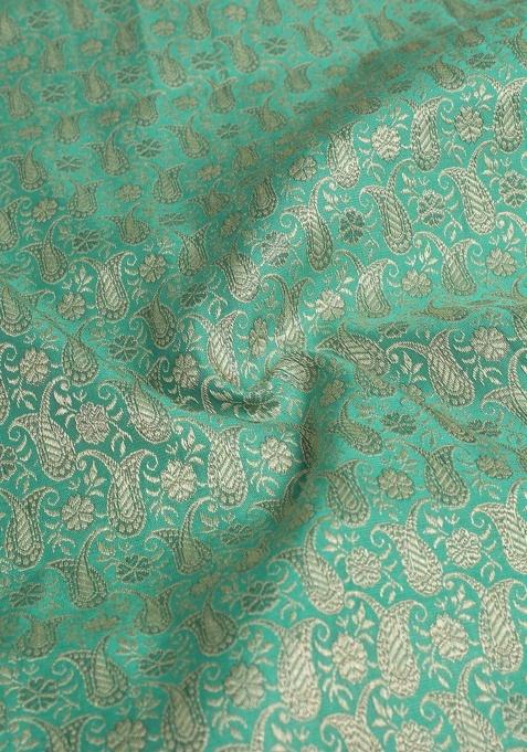Sea Green Brocade Lehenga Set For Girls