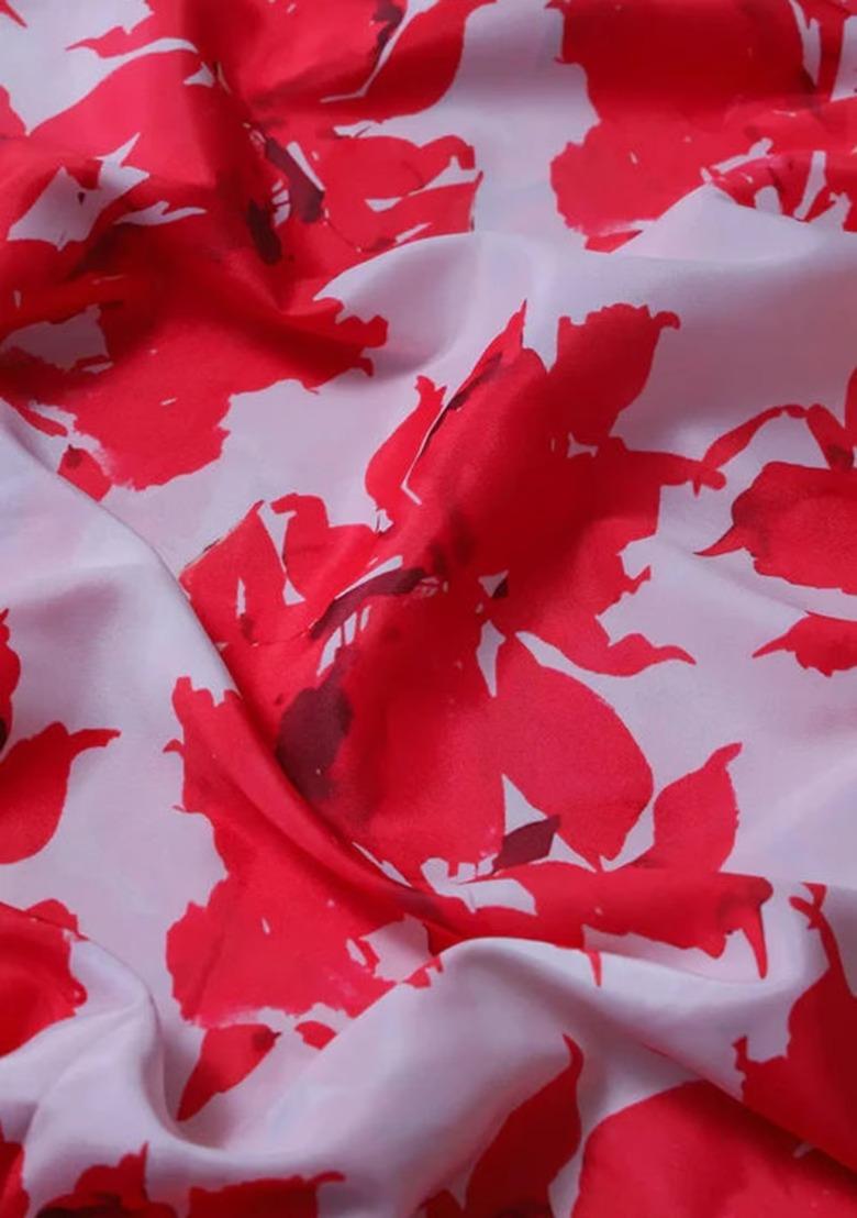 Red Crepe Floral Print Lehenga Set For Girls