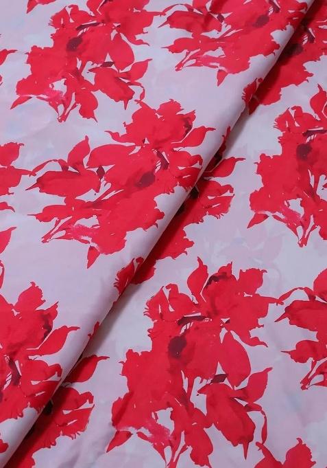 Red Crepe Floral Print Lehenga Set For Girls