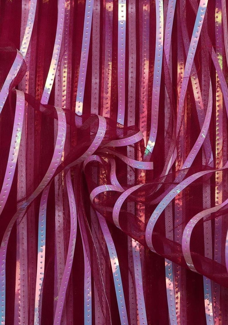 Hot Pink Net Embellished Lehenga Set For Girls