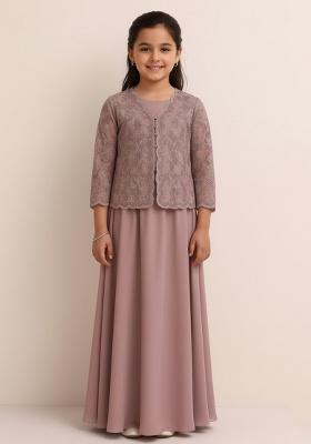 Mauve Georgette Embroidered Lehenga Set For Girls