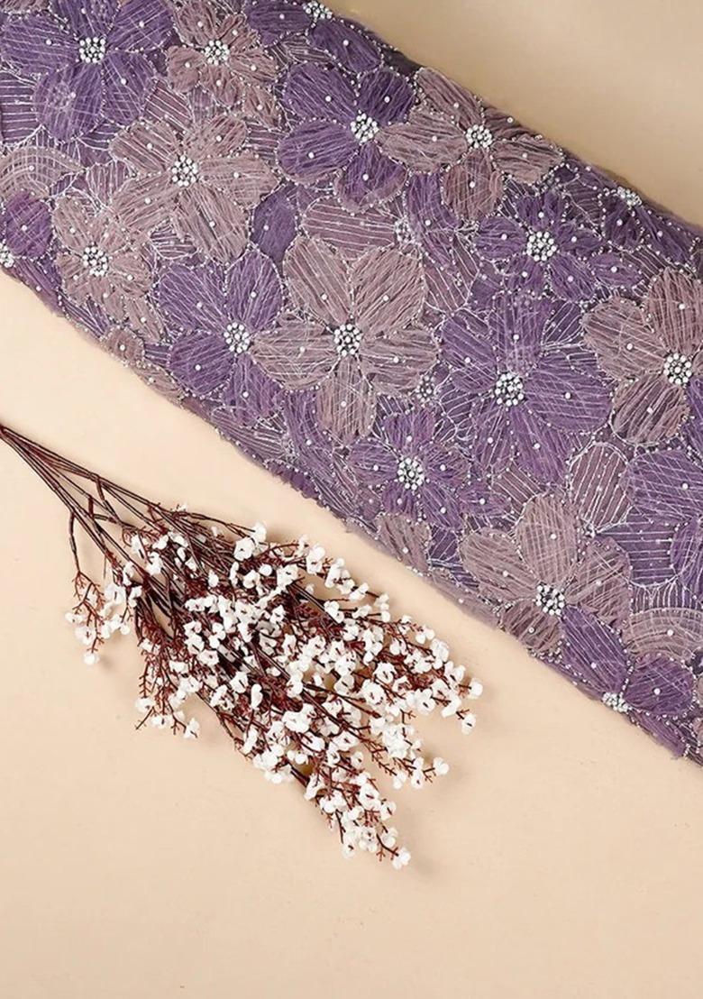 Mauve Georgette Embroidered Lehenga Set For Girls - Indya