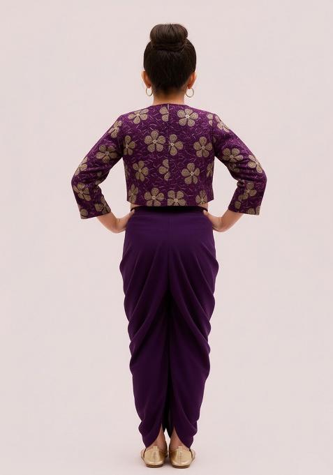 Purple Georgette Embroidered Lehenga Set For Girls