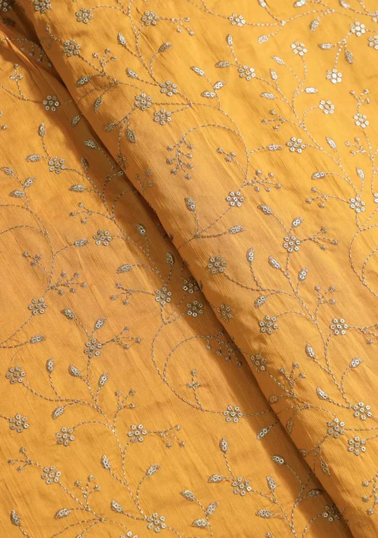 Yellow Raw Silk Embroidered Lehenga Set For Girls