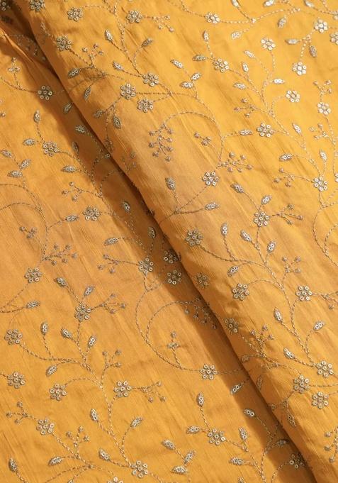 Yellow Raw Silk Embroidered Lehenga Set For Girls